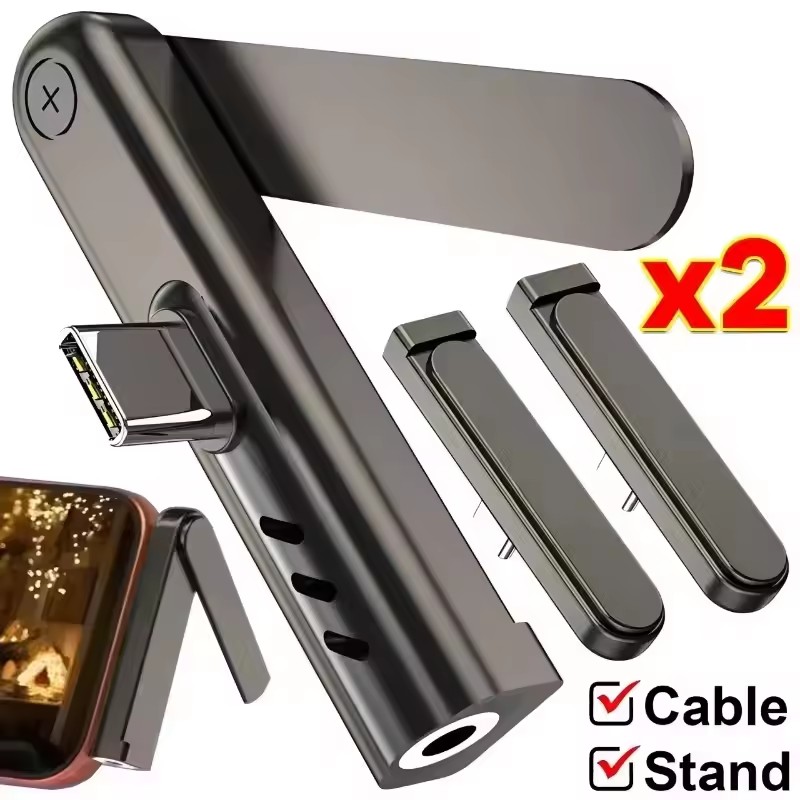 Mini Electronics Gadgets - 2/1 Stück Tragbarer USB-C-auf-3,5-mm-Audio-Adapter, faltbarer Handy-Ständer,